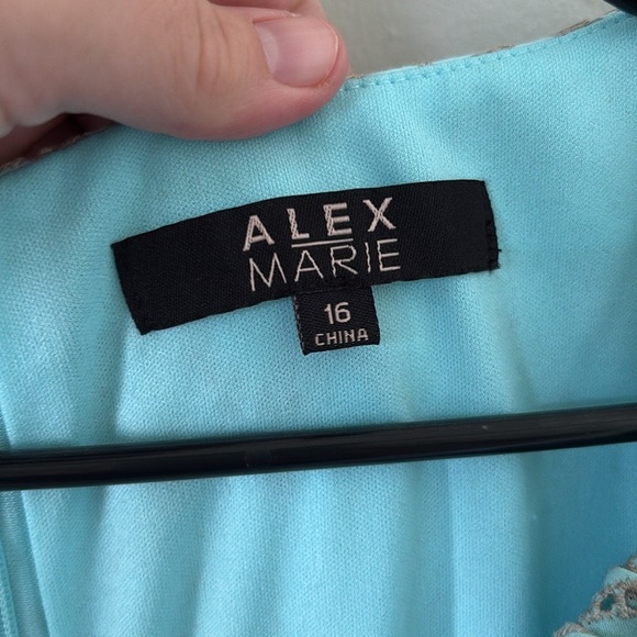 Alex Marie Turquoise Elegant Blue Lace Shift Dress - 16 - Picture 5 of 8
